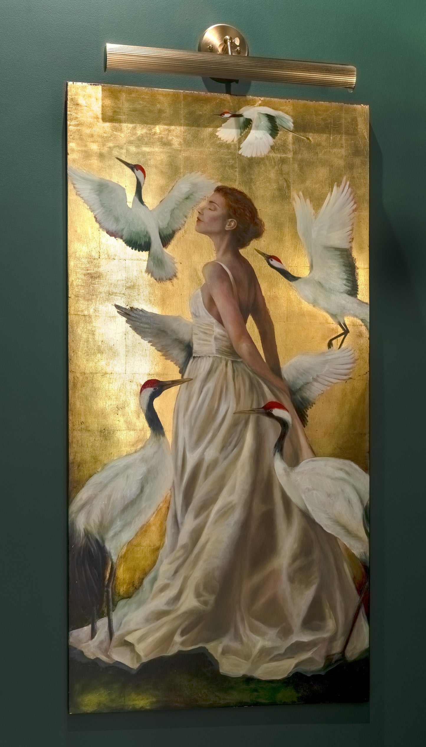 Figurative Oil Painting on Gold Leaf Between Earth and Vow