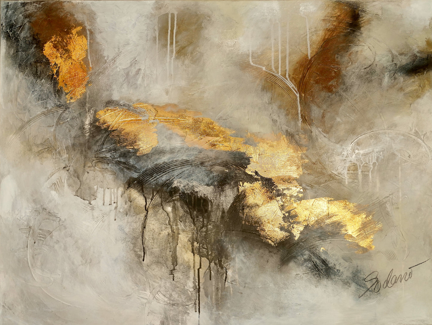 Lightning Strikes Abstract with Gold Leaf