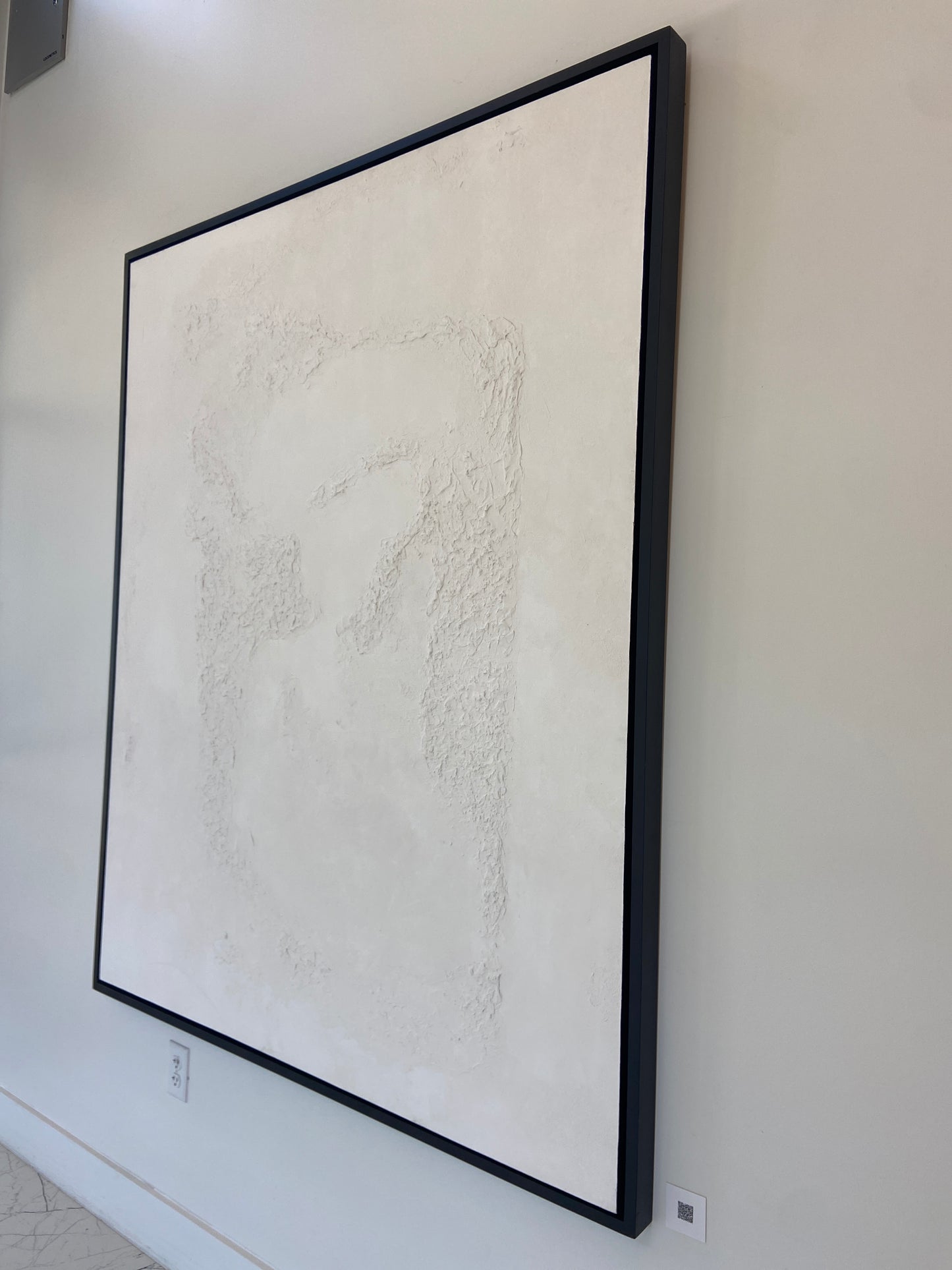 Large Scale Textural White Abstract with Black Wooden Frame