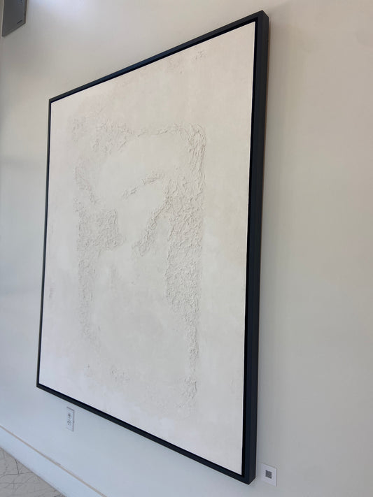 Large Scale Textural White Abstract with Black Wooden Frame