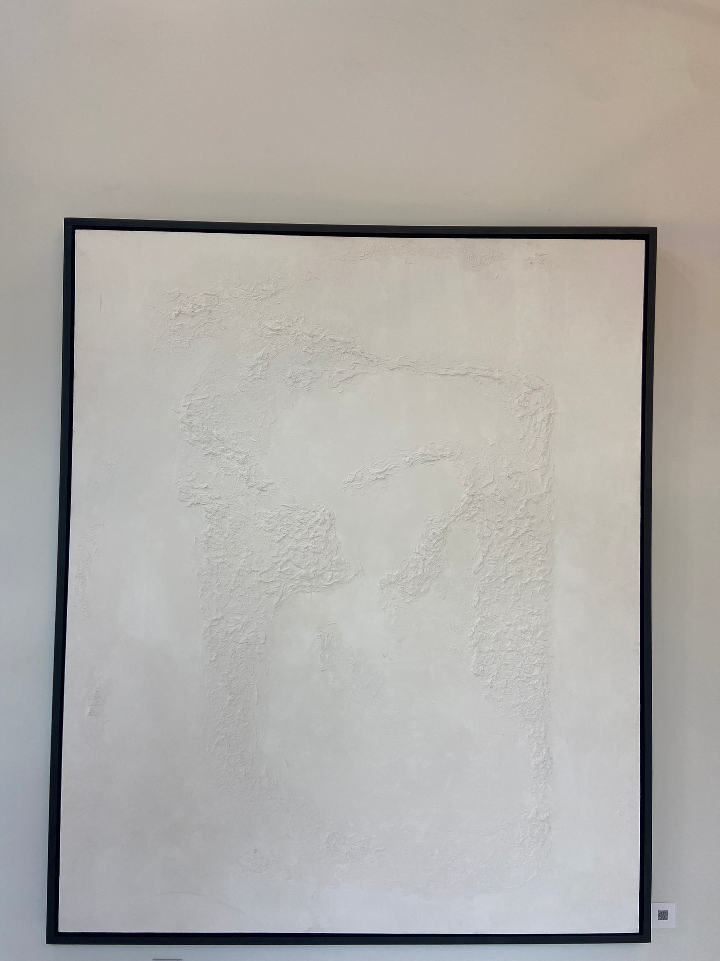 Large Scale Textural White Abstract with Black Wooden Frame