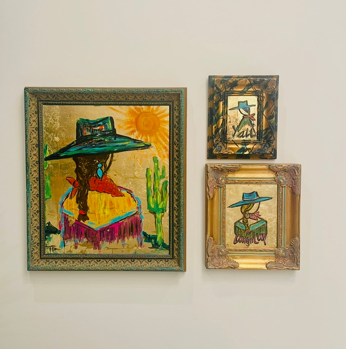 Trio of Mixed Media on Gold Leaf Paintings