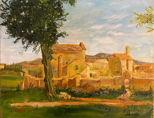 Original Oil Painting Farnese Gardens Rome 
A Study of Carot Rome