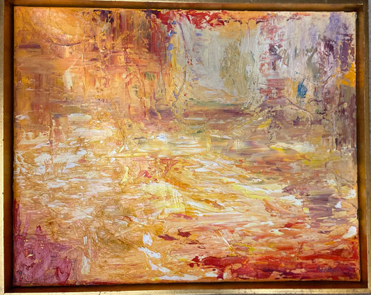 Original Abstract Painting of Landscape Framed Gold Frame